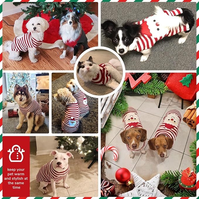 PETCARE Santa Dog Sweater Christmas Funny Cute Red Striped Cat Sweater Vest Pet Holiday Dog Clothes Puppy Sweaters for Small Medium Large Dogs Cats Fall Winter Outfits Xmas Dogs Costume,XX-Small