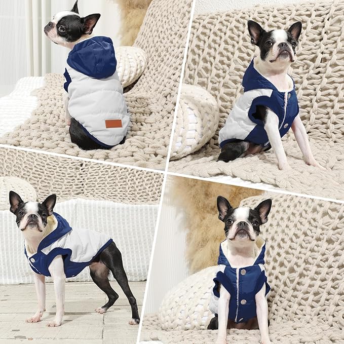 Fleece Lining Extra Warm Dog Hoodie in Winter for Large Dogs Jacket Pet Coats with Hooded,Beige and Blue XXXL