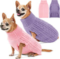 2 Pack Dog Sweaters for Small Dogs Turtleneck Pullover Cable Knit Puppy Stretch Clothes Chihuahua Yorkie Pomeranian Toy Poodle Boy Girl Pets Winter Doggie Clothes (XS, Pink & Purple)