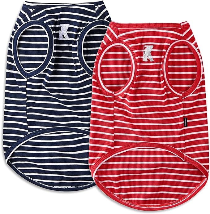 Koneseve Dog Vest Lightweight Stretchy Dog T-Shirts Soft Cool Sleeveless Stripe Vests Breathable Clothes for Puppy Kitty Cats Small Medium Large Dogs 2 Pack Red + Blue [ 6XL ]
