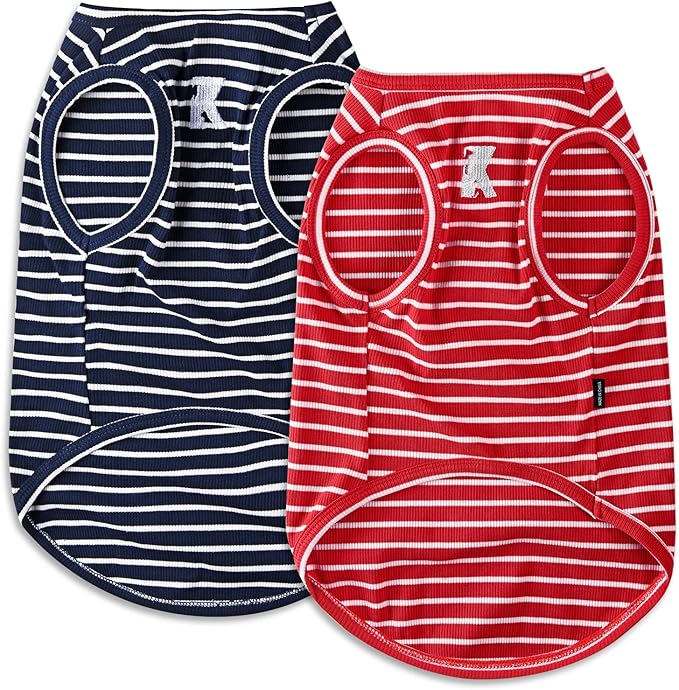 Koneseve Dog Shirt Vest Lightweight Stretchy Dog T-Shirts Soft Cool Sleeveless Stripe Vests Breathable Clothes for Puppy Kitty Cats Small Medium Large Dogs 2 Pack Red + Blue [ 4XL ]