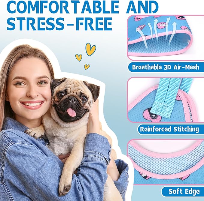 Supet Dog Grooming Hammock Harness for Dogs Cats, Relaxation Pet Nail Clipper Hammock, Restraint Dog & Large Animal Leashes Sling for Groomingk for Nail Trimming (Blue-Love, L)