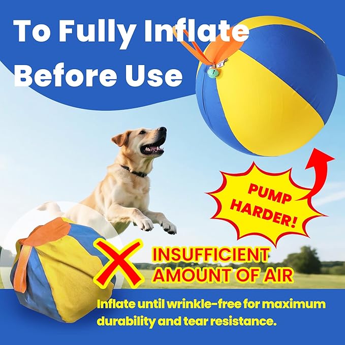 18‘’ Jingle Herding Ball for Dogs & Puppies with Bell, Dog Play Toy, Audible Herding Ball for Cattle Dog, Australian Shepherd, Thickened Oxford Cover, Pump, Patch Repair Kit (18inch)