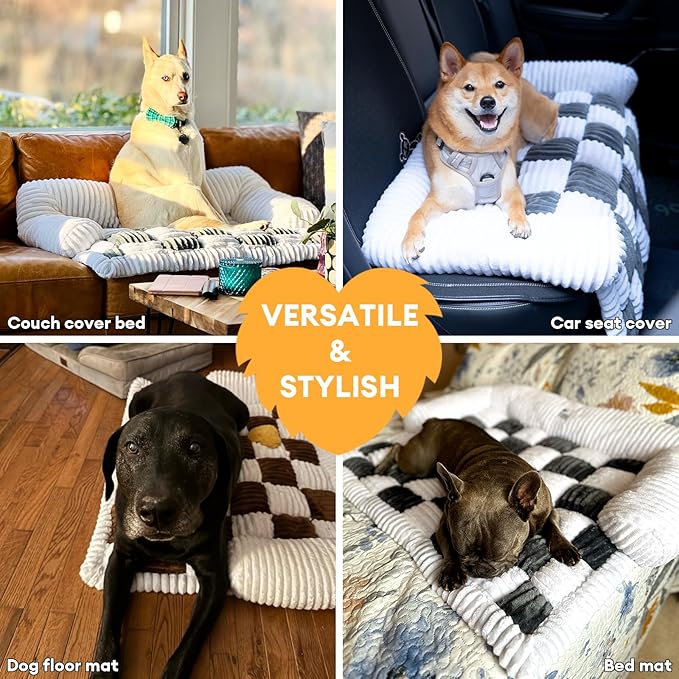 FUNNY FUZZY Pet Couch Covers for Sofa, Large Couch Cover for Dogs Washable Cream Square Plaid Pet Bed Mat for Furniture Protector Sofa Cover for Pets, Large, Black
