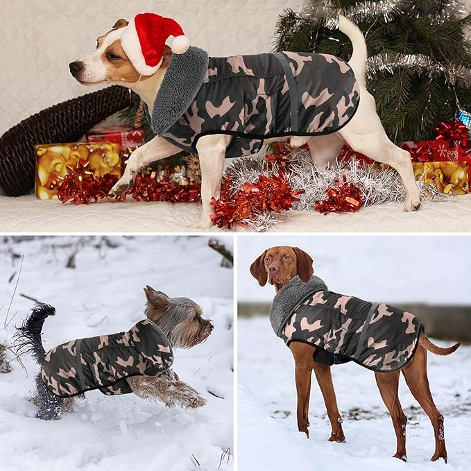 Dogcheer Warm Dog Coat, Waterproof Dog Jacket Christmas Puppy Winter Coat with Buckle, Reflective Adjustable Pet Snow Jacket Fleece Sweater for Small Medium Large Dogs - Dusty Pink Camo, 2XL