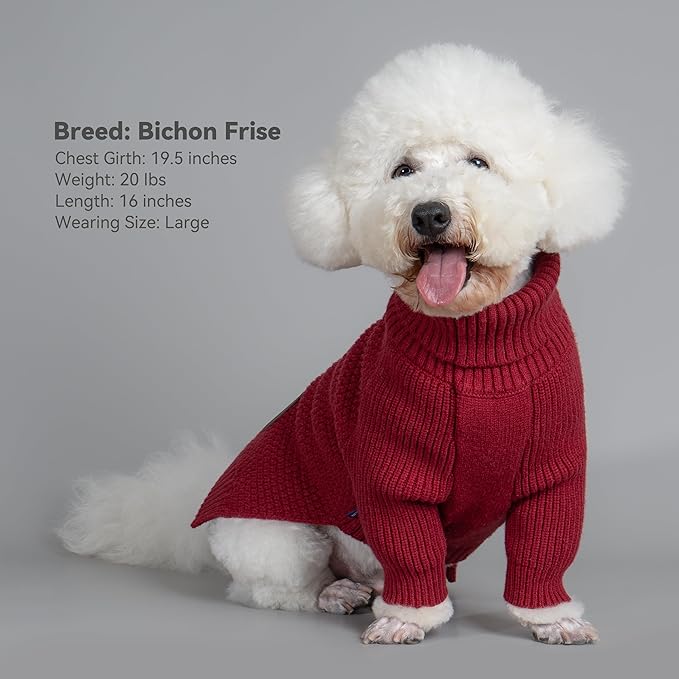 cyeollo Dog Sweater Pullover Turtleneck for Dogs Girl, Classic Knitwear Fall Winter Cold Weather Pet Clothes Warm Pet Apparel Small Medium Large Dog Sweaters, Burgundy M