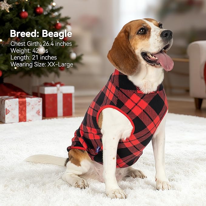 cyeollo 2 Pack Large Dog Sweater, Fleece Vest Pullover Sweatshirt Reflective Lightweight Pet Clothes for Large Dogs Dog Winter Coat Boy & Girl Pet Apparel, Red & Buffalo Plaid XXXL