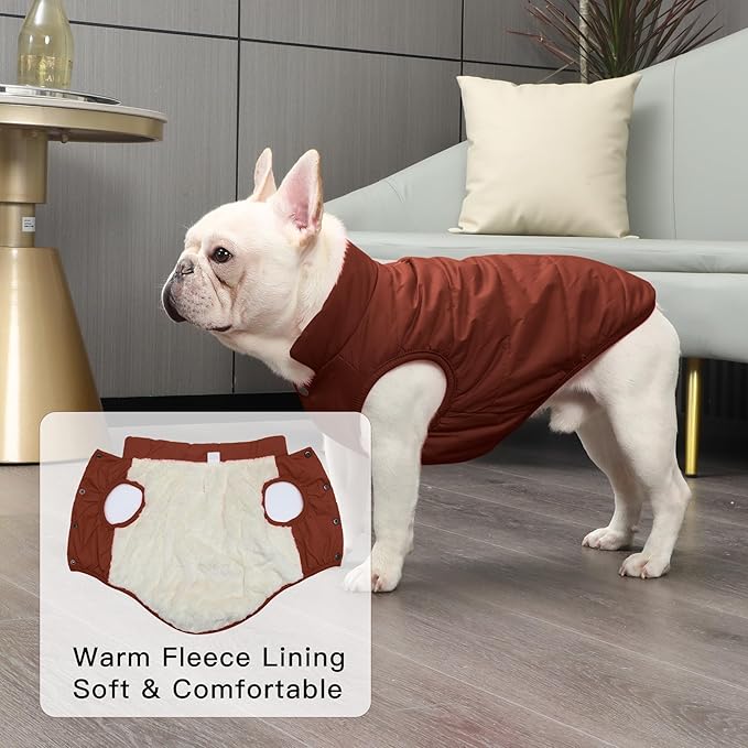 2 Layers Fleece Lined Warm Dog Jacket for Winter Cold Weather,Soft Windproof Medium Dog Coat,Brown L