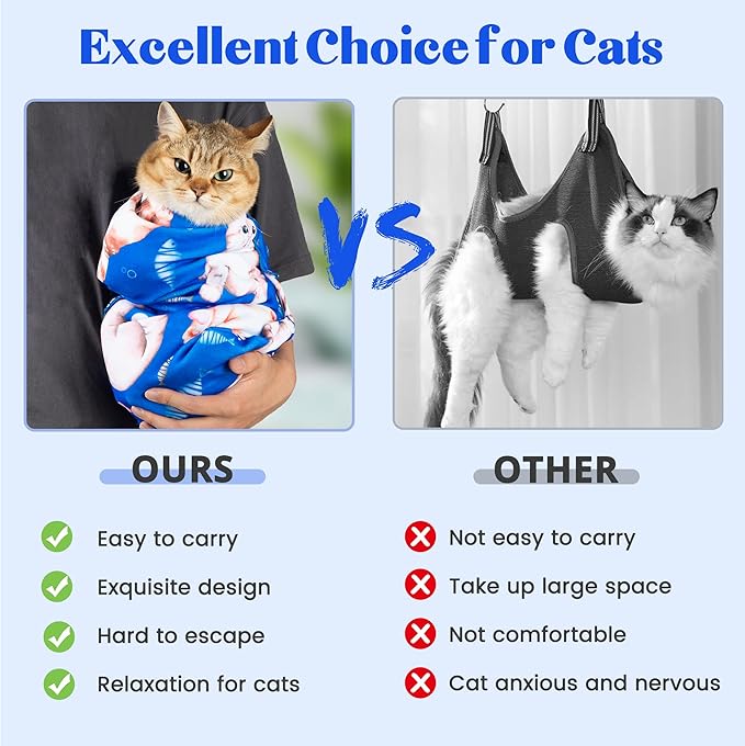 27.6“ Cat Wrap for Cutting Nails Self-Adherent Fabric Cat Wrap for Grooming Cat Restraint for Nail Clipping Anti-Escape Cat Calming Wrap Within 15lbs