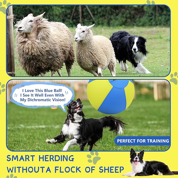 Herding Ball for Dogs and Horses - 18" Jolly Ball for Dogs, Agility Training Equipment, Herding for Australian/German Shepherd, Improved Bite-Resistant, Reinforced Sewing Dog Toys - Blue&Yellow（NEW）
