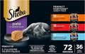 Sheba Perfect Portions Wet Cat Food Pate Savory Chicken Entree, Tender Beef Entree, and Tender Whitefish and Tuna Entree, 2.6 oz. Twin-Pack Trays (36 Count, 72 Servings)