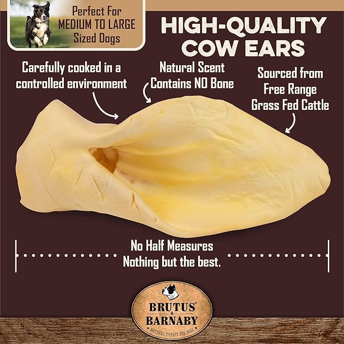 BRUTUS & BARNABY 12 Cow Ears + 15 Gullet Treats, All Natural Whole Dog Treats