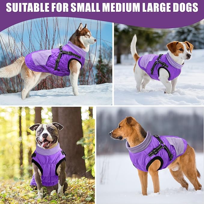 Mosucoirl Warm Dog Coats Pet Clothes, Waterproof Dogs Jacket Reflective Pet Outfits Winter Dog Cold Weather Coat Cozy Snow Jackets Vest for Small Medium Large Dogs Puppy Doggie (Purple, XL)