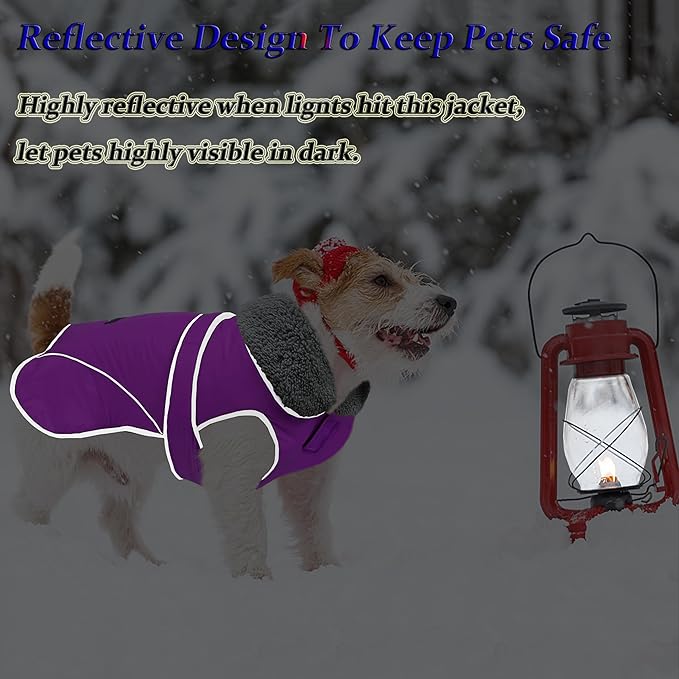 Dogcheer Dog Coat, Waterproof Dog Jacket Reflective Pet Winter Coat with Adjustable Hook & Loop, Christmas Puppy Fleece Jacket Warm Turtleneck Snowsuit for Small Medium Large Dogs - Purple, 2XL