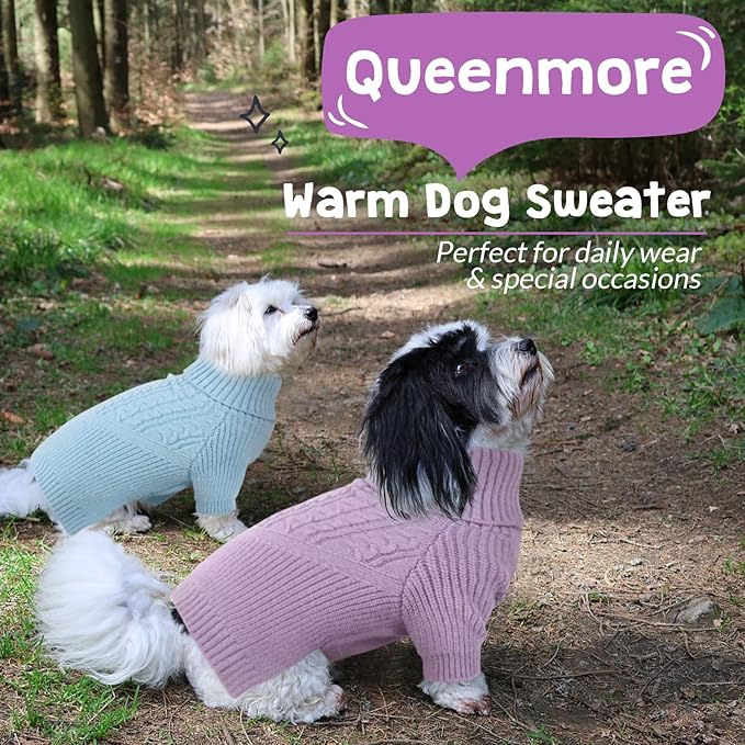 Queenmore XXL Dog Sweater, Dog Sweaters for Large Dogs Girl or Boy, Dog Christmas Sweaters XXL, Winter Big Dog Sweatshirt Knitwear, Pet Chunky Warm Coat for Small Medium Size Dogs, Lilac XXL