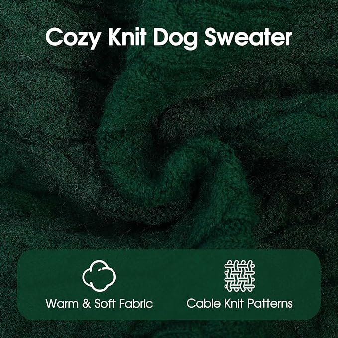 SAWMONG Dog Sweater, Dog Sweaters for Large Dogs Girls Boys, Pullover Turtleneck Knitted Doggy Sweatshirt, Cold Weather Pet Clothes（Green, Large