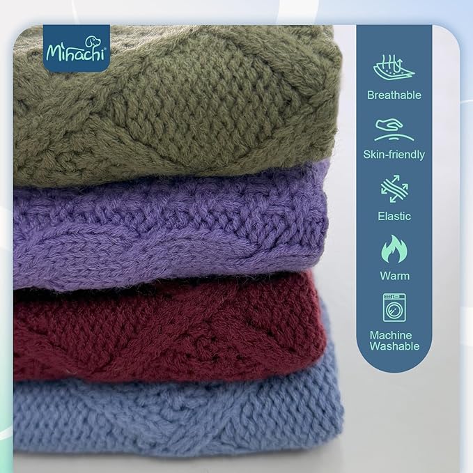 Mihachi Turtleneck Dog Sweater - Winter Coat Apparel Classic Cable Knit Clothes with Leash Hole for Cold Weather, Ideal Gift for Pet in New Year Grayish Blue L