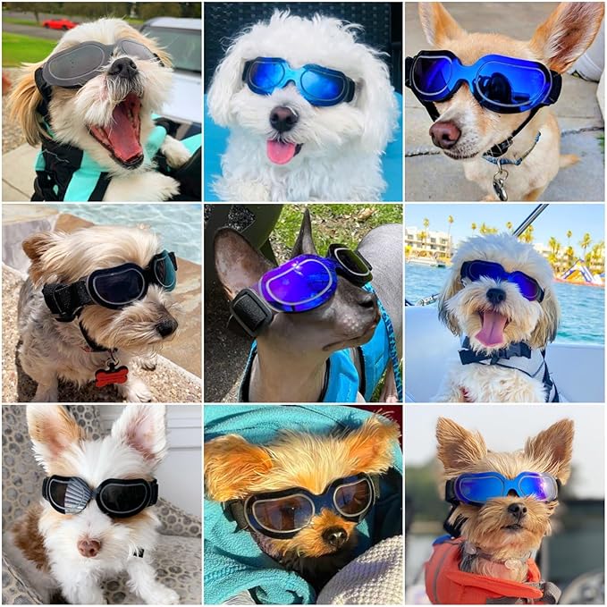 Namsan Dog Goggles Small Breed, Anti-UV Sunglasses for Dogs Small Breeds, Windproof Riding Dog Eye Protection, Yorkie Glasses with Elastic Straps, Easy Put-on/Adjustable, Bright Blue