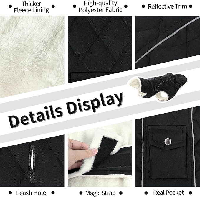 Malier Dog Winter Coat, Windproof Dog Cold Weather Coats with Real Pocket, Winter Extra Warm Pet Coat Fleece Jacket Reflective Clothes for Small Medium Large Dogs and Puppy (Black, Small)