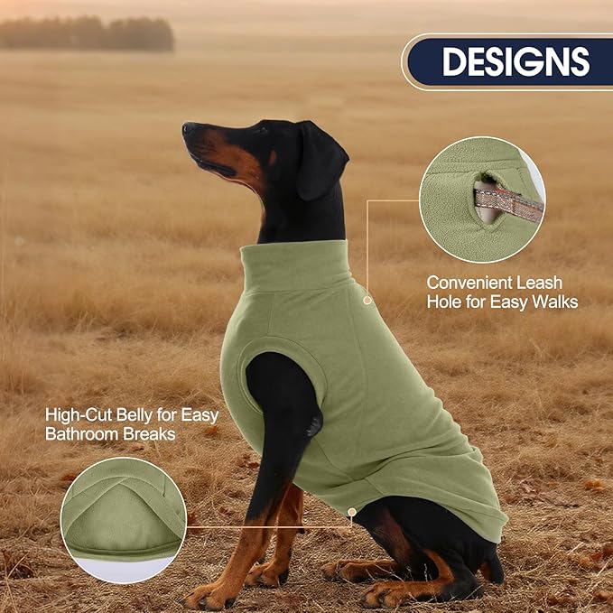 IECOii 2 Pack Fleece Sweaters for Dogs Boy Girl - Warm & Stretchy, Fall & Winter Coats for Small Breeds, Soft & Cozy Dogs Fleece Sweaters for Indoor Outdoor(Size M, Light Green & Army Green)