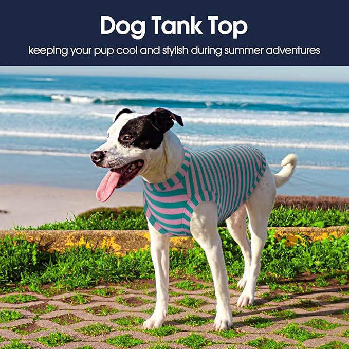 IECOii 2 Pack Extra Large Dog T-Shirt,Breathable & Lightweight Dog Tshirts Vest for Summer Wearing -Fade-Resistant, Easy to Put On – Machine Washable,Fit for Doberman Great Dane,Pink+Stripes,4XL