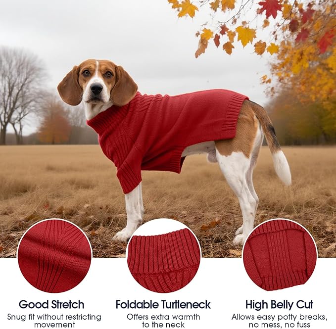IECOii XL Dog Sweater,Winter Doggy Clothes for Large Dogs Girl Boy,Warm Pullover Xmas Dog Sweater Turtleneck,Lightweight & Good Stretch for Active Dogs Like Beagle,Border Collie (Red,XLarge)