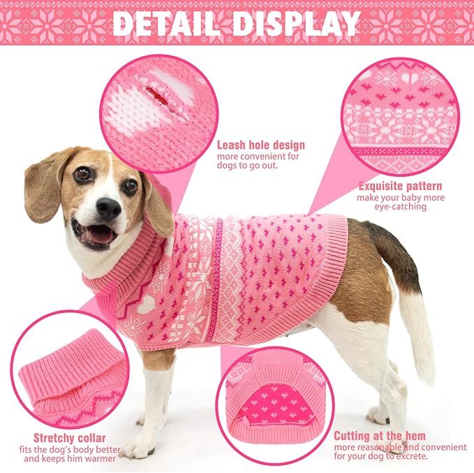 SCENEREAL Dog Sweaters for Large Medium Small Dogs, Soft, Warm Turtleneck Puppy Clothes Sweatshirt, Knitted Ugly Dog Christmas Outfits, Argyle Xmas Pet Cold Weather Coat for Girls Boys