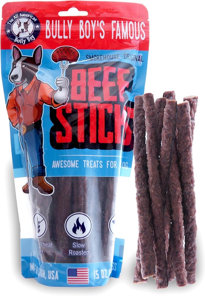 Bully Boy's Famous Beef Sticks Dog Treats | Free from Wheat, Corn, Soy, or Gluten | USA Sourced Ingredients | with Smokehouse Beef | Made in Utah | 15 oz - 1 Pack