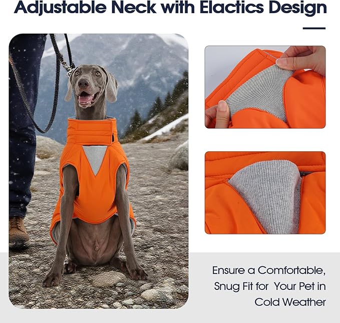 IECOii Fleece Dog Coat - Water-Resistant & Reflective & Adjustable, Fleece Lined Snow Jacket for City Walks, Windproof & Warm Winter Vest Labrador & Golden Retriever & Doberman, Orange, Size 3XL