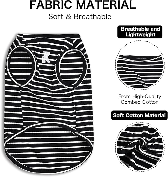 Koneseve Dog Shirt Vest Lightweight Stretchy Dog T-Shirts Soft Cool Sleeveless Stripe Vests Breathable Clothes for Puppy Kitty Cats Small Medium Large Dogs 2 Pack Black + Grey [ 5XL ]