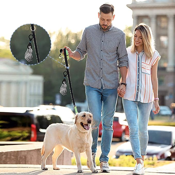 PuppyDoggy Dog Poop Bag Holder for Leash Waste Bag Carrier Dog Poop Bag Dispenser for Walking Running Bicycle Accessory 2 Pieces (Black + Mixed Blue)