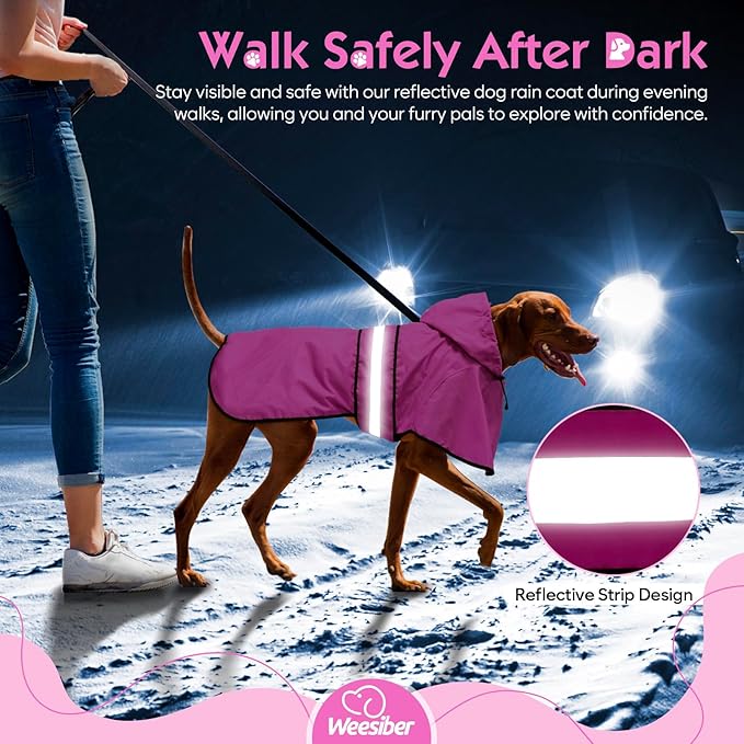 Weesiber Dog Raincoat, Waterproof Dog Rain Jacket with Leash Hole, Hooded Pet Poncho Lightweight Puppy Coat for Small Dogs (S, Pink)