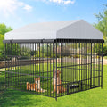 Rovibek Outside Dog Kenne with Roof 6.5x6.5x6.3 Ft, Outdoor Dog Kennel with 3 Sides Sun-Proof Cover,Large Dog Kennel Outdoor, Dog Run Enclosure with 2 Rotating Bowls for Large Dogs