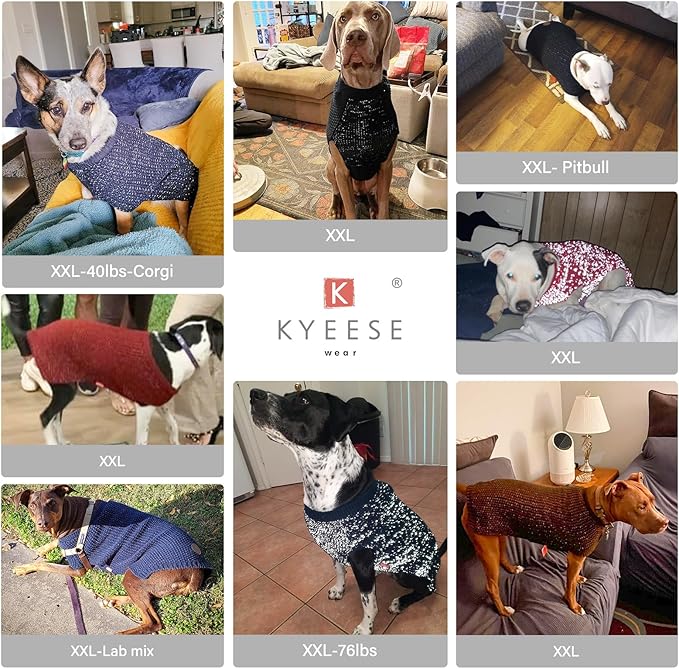 KYEESE Dog Sweater for Large Dogs with Leash Hole Warm Pullover with Reflective Yarn Male Thick Stretchy Knitwear Winter Soft Pet Coat boy for Cold Weather Comfy Dog Sweaters, Navy Blue, XX-Large