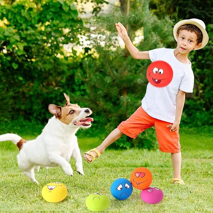 Squeaky Dog Toys Latex Rubber Soft Dog Squeaky Toys Squeaky Chewing Teething Fetching Dog Balls Puppy Toys Gifts for Pets Medium Small Dogs Cat 6Pcs/Set