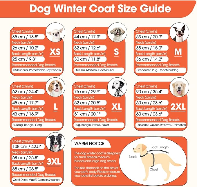 BRKURLEG Dog Winter Jackets for Small Dogs, Dog Coat with Harness Built in, Dogs Snowsuits with Zipper, Waterproof Windproof Pet Puffer Jacket Fleece Vest for Shih Tzu, Maltese, Orange S
