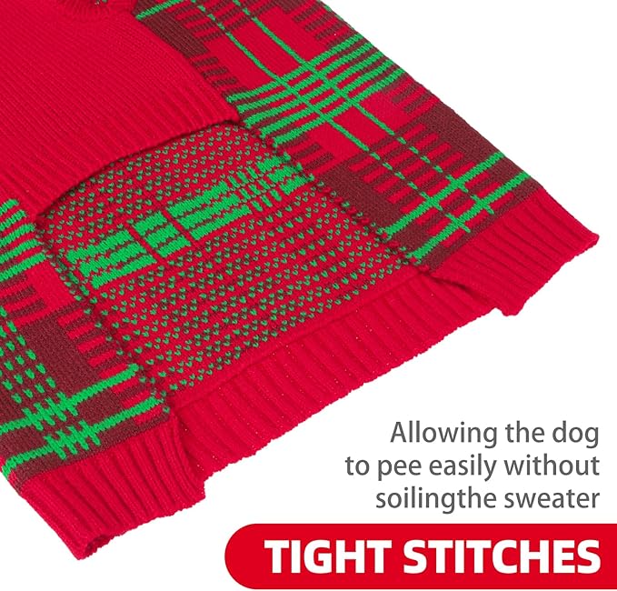 PUPTECK Dog Christmas Sweaters for Large Medium Small Dogs - Fall Outfit Classic Plaid Style Puppy Holiday Winter Coat Clothes Warm, Red & Green, XL