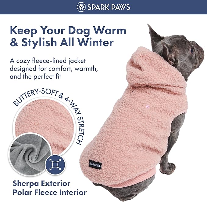 Spark Paws Teddy Dog Sweater, Sherpa Vest with Warm Fleece Lining, Winter Coat Suitable for Small Medium Large XL XXL Breeds - Pink - L