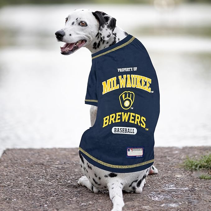 MLB Milwaukee Brewers Dog T-Shirt, X-Large. - Licensed Shirt for Pets Team Colored with Team Logos. - Premium Stretchable Materials for The Comfort of Your Dog & cat.