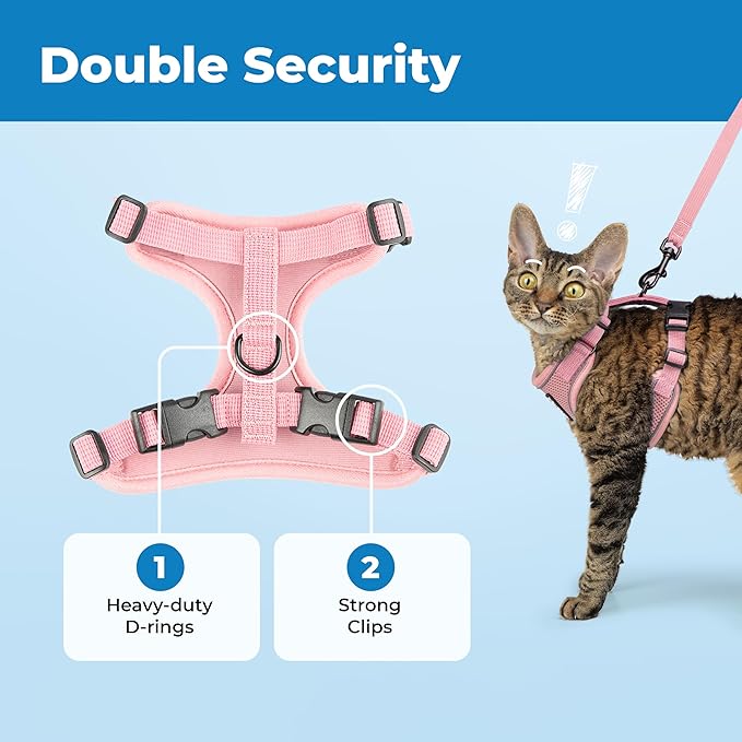 Best Pet Supplies Voyager Escape Proof Cat Harness and Leash Set with Reflective Stitching, Neoprene Handle 5ft - Supports Small, Medium and Large Cats, Kittens - Pink, M (Chest: 16.5-19.5")