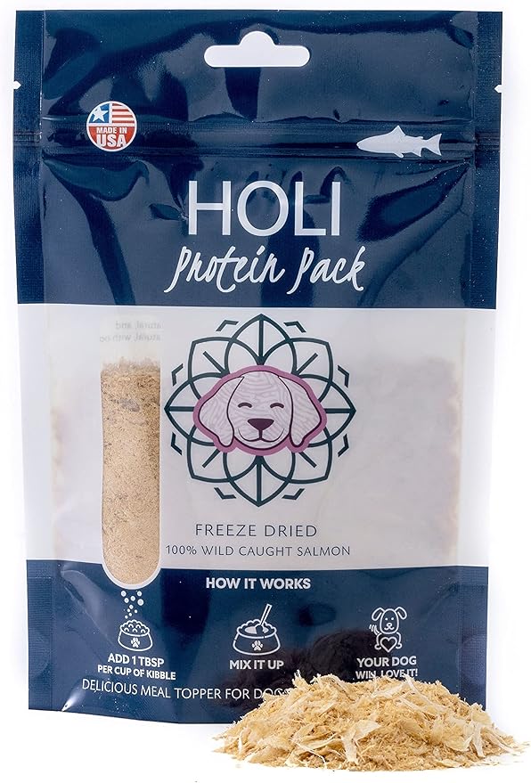HOLI Freeze Dried Salmon Dog Food Topper - with Omega 3 & 6 - Single Ingredient, Human-Grade Wild Caught Salmon - Dog Food Flavor Enhancer for Picky Dogs – 100% All Natural - 6oz
