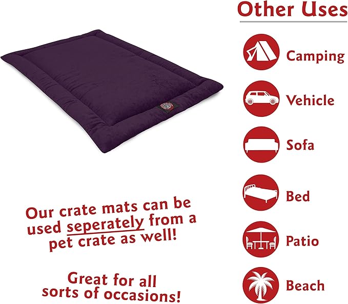 Majestic Pet Dog Crate Mat - Machine Washable Soft Plush Pet Bed Pad for Crates & Kennels USA Crafted 24"x18" Villa Aubergine
