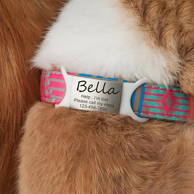 Anavia Slide On Silent Pet ID Tags, S/M/L/XL Personalized Multi-Color Silicone Band Cat Dog Name Tags, Customized Engraved Stainless Steel, Chew-Proof Quiet Dog Collar Tags (Large, Pink)