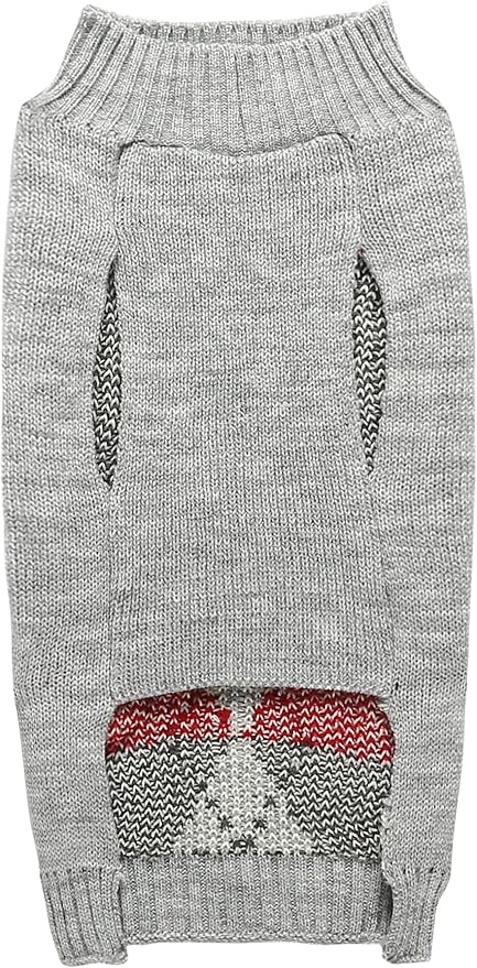 Alemon Grey Argyle Knit Pet Sweaters Clothes for Medium Dogs, Classic Gray Large (L) Size