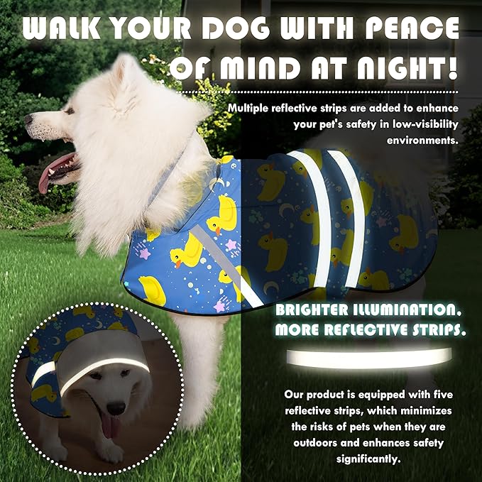 Dog Raincoat, Adjustable Rain Jacket with Hooded Double Layer for Large Medium Small Dogs Puppies, Lightweight Waterproof Rain Coat Poncho with Reflective Stripe Duck Blue,XL