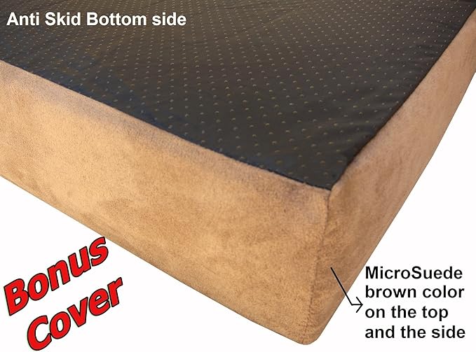 Dogbed4less Orthopedic Gel Memory Foam Pet Dog Bed, Waterproof Liner with External Microsuede Cover and Bonus Antislip Cover (Microsuede Espresso, 40"X34"X4" Inches)