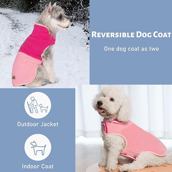 cyeollo Warm Dog Coat Sherpa Dog Winter Coat, Reversible Fleece Dogs Jackets Sweater Vest for Medium Large Dogs Female, Soft Cold Weather Pet Clothes, Rose Red XXL
