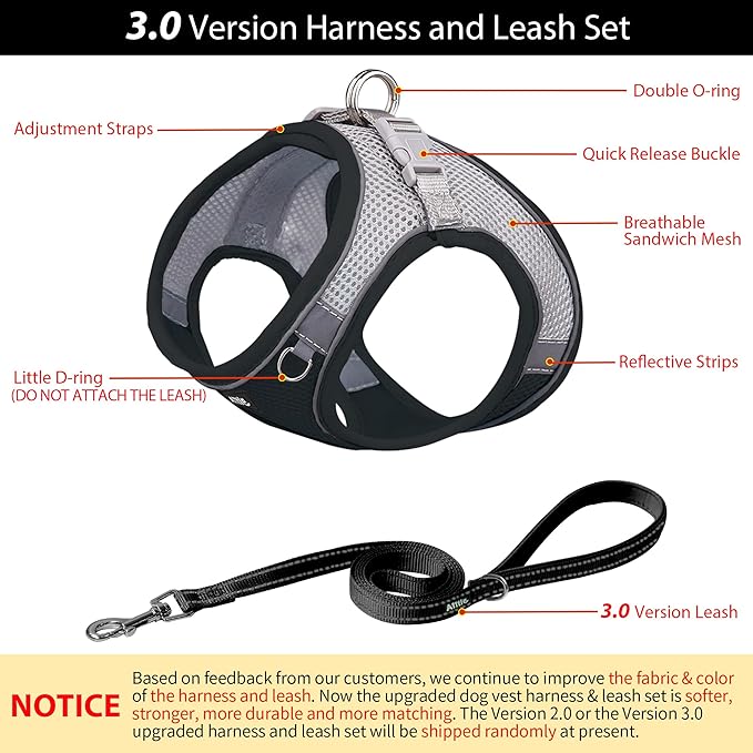 AIITLE Easy Walk Dog Harness and Leash Set - Pet Supply No Pull, Step in Adjustable Pet Harnesses with Padded Vest for Summer, No Choke Over, Easy to Put on Medium Dogs Black L