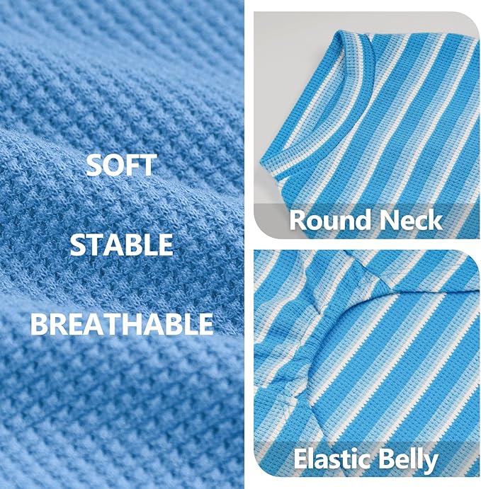 KYEESE 2Pack Waffle Dog Shirts for Large Dogs Stretchy T-Shirts Lightweight Tank Top Sleeveless Striped Shirt Vest Soft Breathable Pet Apparel, XXX-Large, Blue+Striped