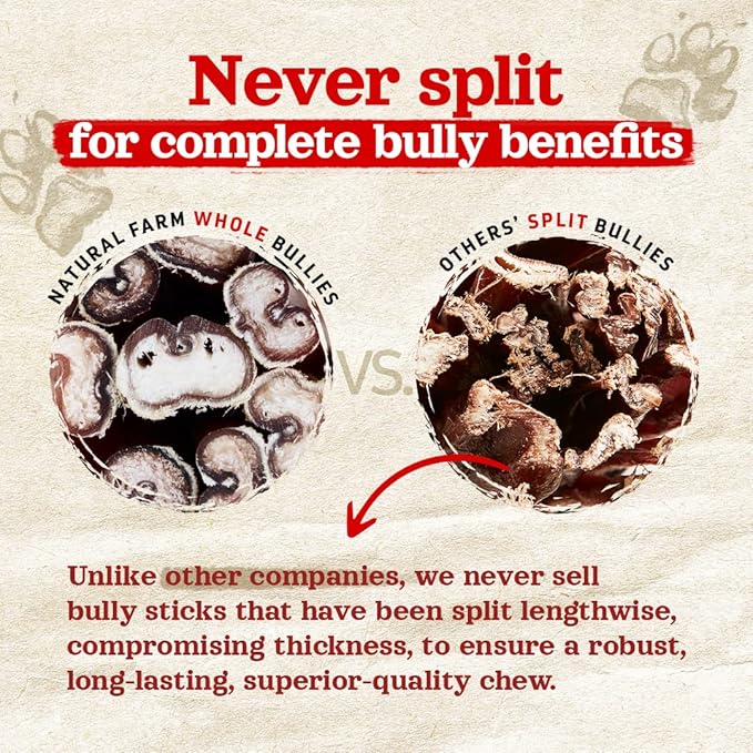 Natural Farm Odor-Free Bully Sticks (4-8”, 16oz) ALL-NATURAL Long-Lasting Chews, 100% Beef Pizzle, Grass-Fed, Grain-Free, Hormone-Free, Protein for Muscle Development & Energy, Perfect For Medium Dogs